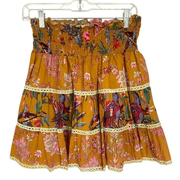 Anthropologie Let Me Be Mixed Print Mini Skirt Smocked Waist Size S NWT - Picture 4 of 10